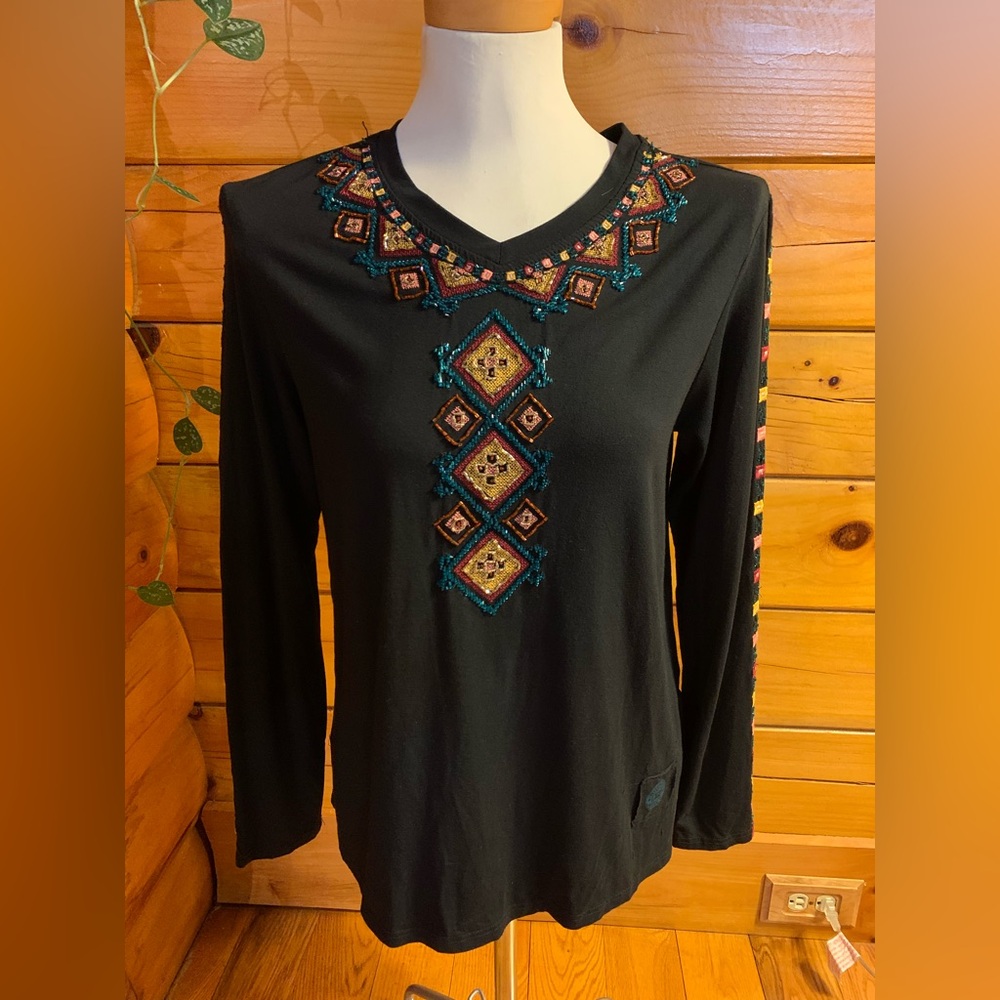 Double D Ranch Beaded Long Sleeve T-Shirt Size Small